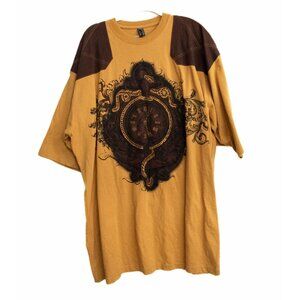 Russo Spirit Mens Yellow Brown Cotton Graphic T Shirt Crew Neck Short Sleeve 4XL